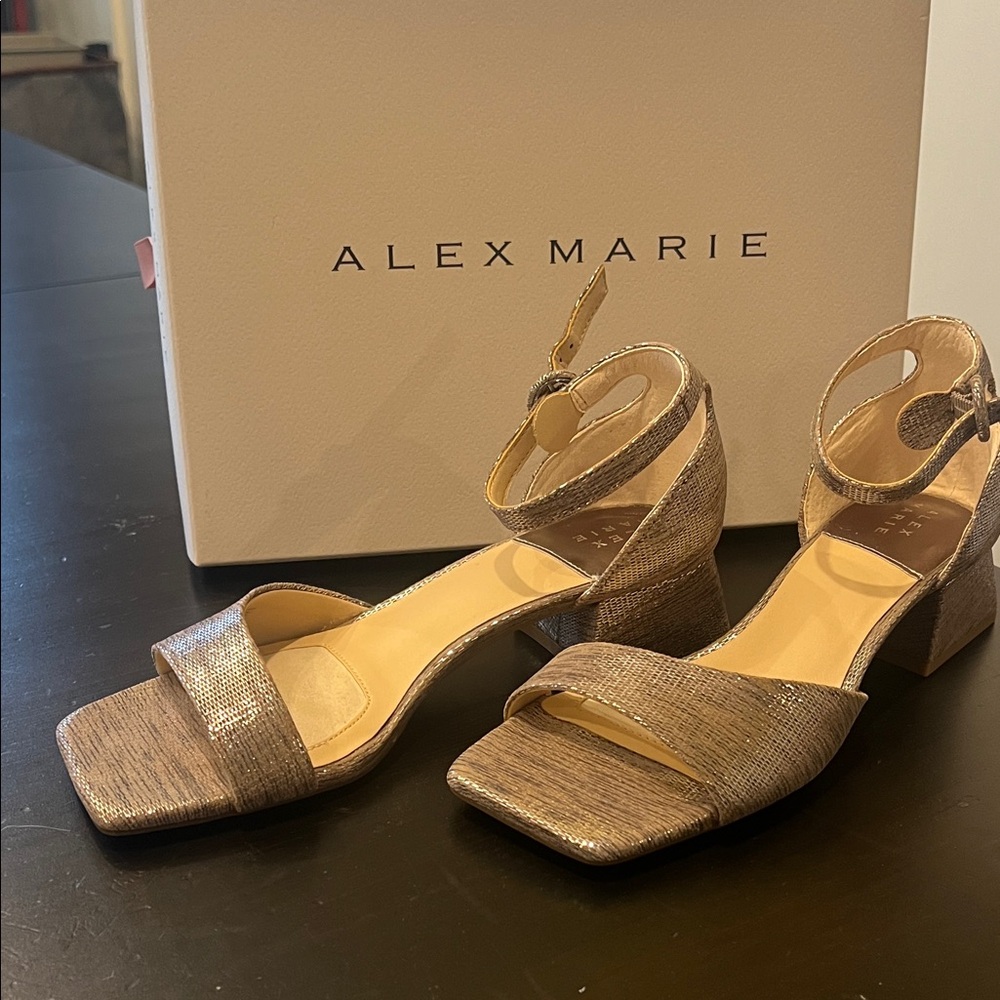Alex Marie Metallic Tan Block Heel Sandals
